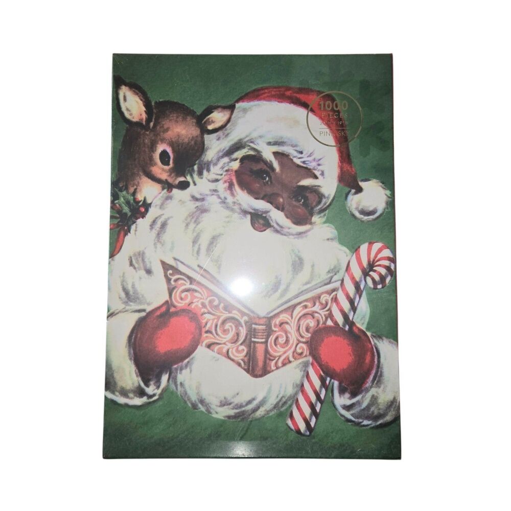 Pink Sky Sealed‎ 1000pc. 26"X19" Jigsaw Puzzle African American Santa & Reindeer